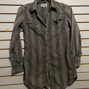 Ryan Michael Long Sleeve Pearl Snap Western Shirt Dress Tunic Embroidered Detail